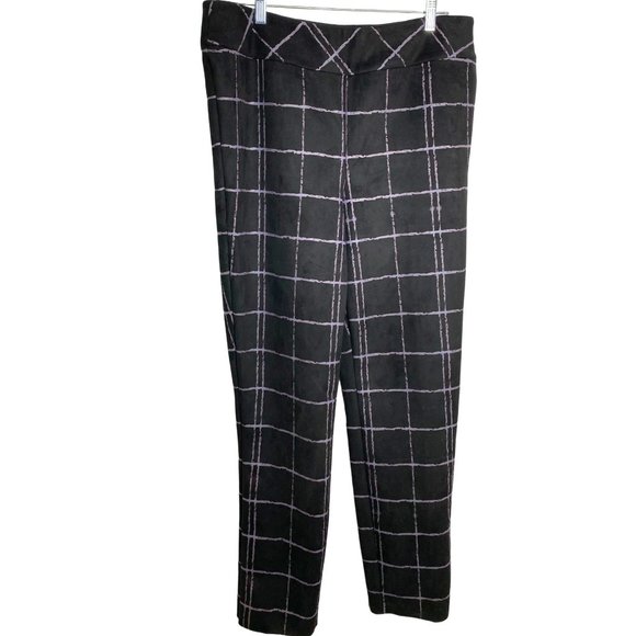 Women’s Faux Suede Black and Purple Windowpane Plaid Ankle Pants XL Stretch - Picture 2 of 9